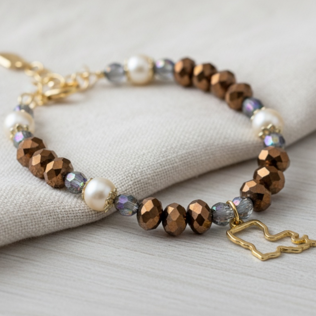 Handmade Brackish Bayou bracelet with natural beads, Louisiana-inspired boho jewelry for women.