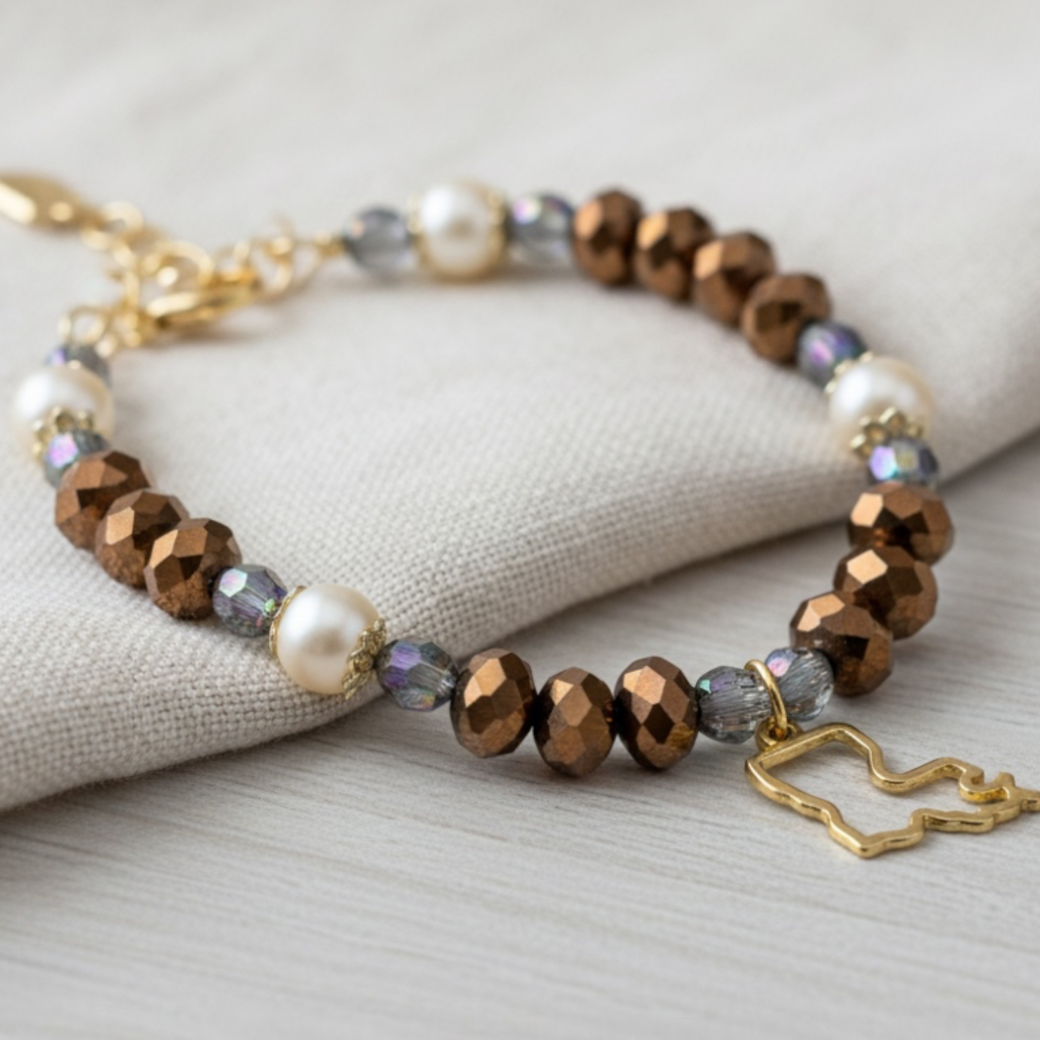 Handmade Brackish Bayou bracelet with natural beads, Louisiana-inspired boho jewelry for women.