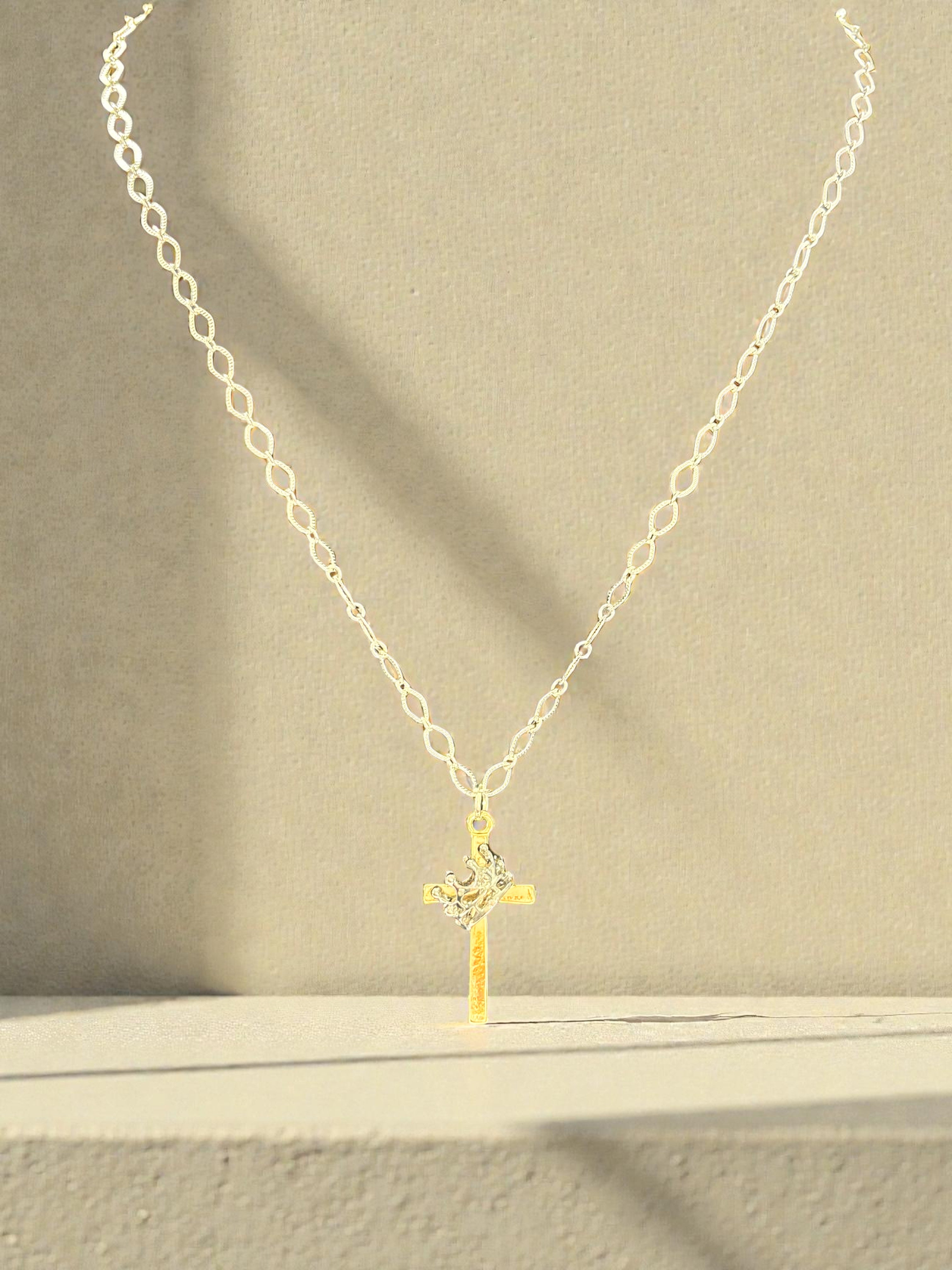 Minimalist gold cross necklace for women, delicate handmade jewelry, meaningful gift.