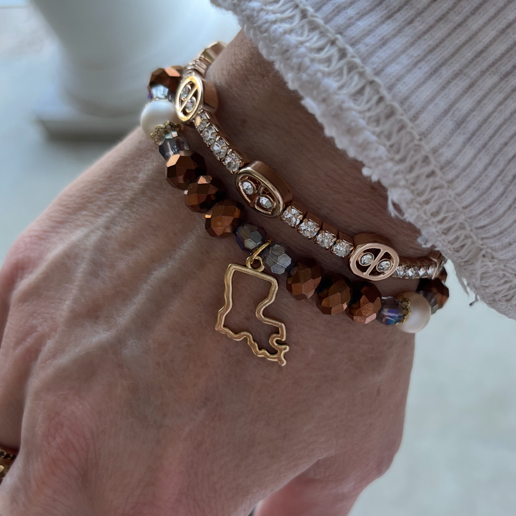 Handmade Brackish Bayou bracelet with natural beads, Louisiana-inspired boho jewelry for women.