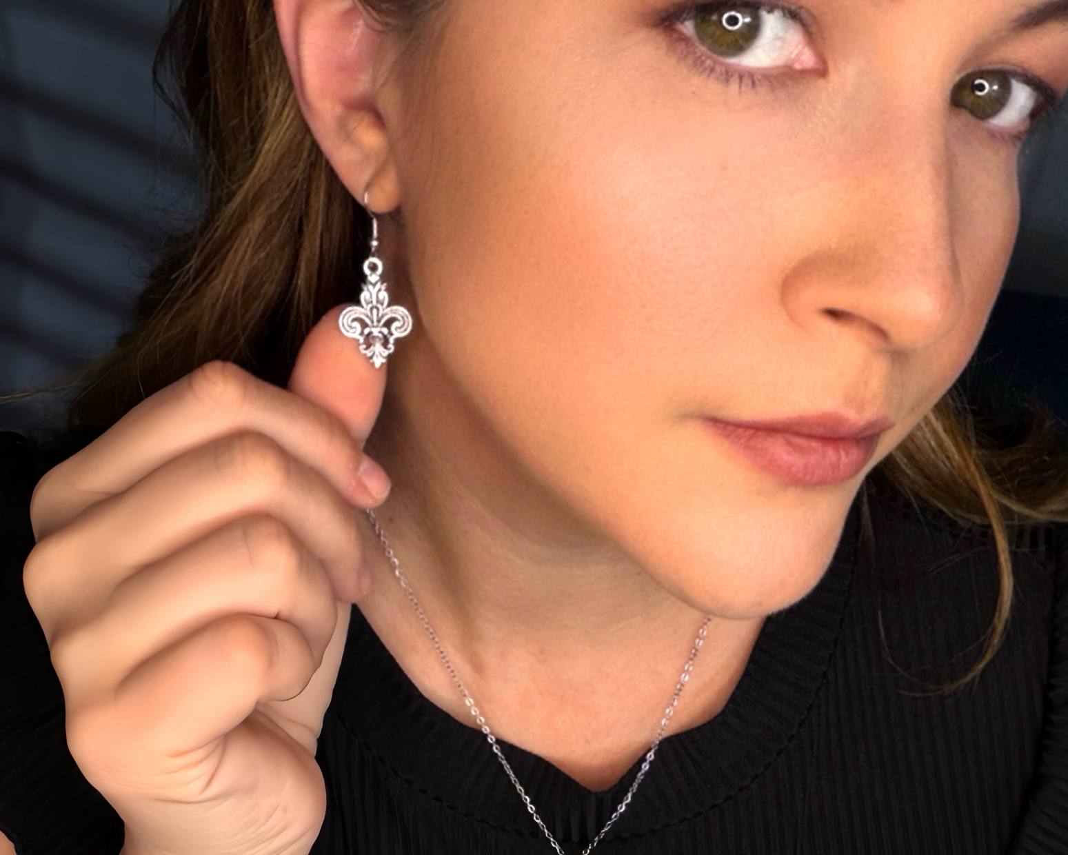 Fleur de lis earrings in silver tone with lightweight zinc alloy charm